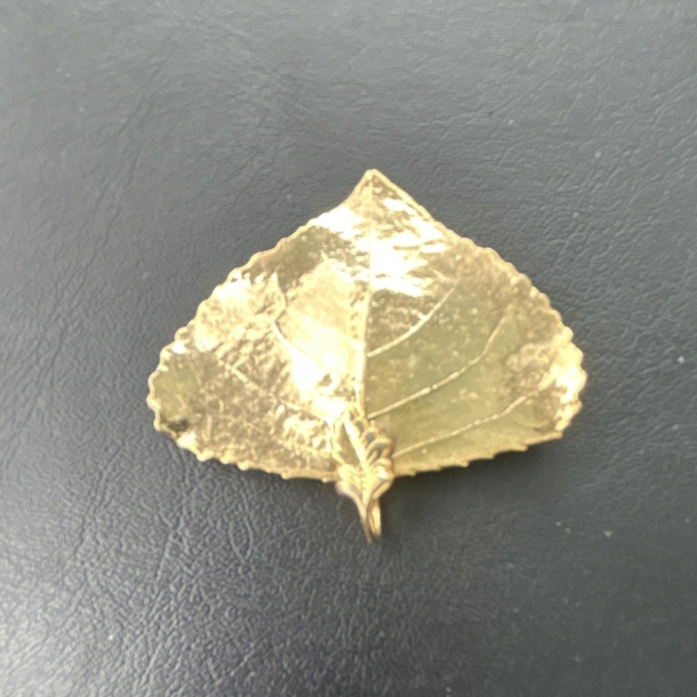 Vintage 24K Gold Dipped Real Aspen Leaf Pendant Necklace Charm